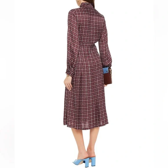 Sandro Burgundy Checkered Midi Dress - threedaughtersproperties.com